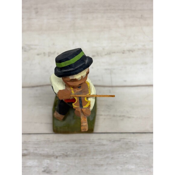 Vtg Hand Carved Wooden Figurine 4" Boy With Violin Made In Norway - Picture 5 of 8